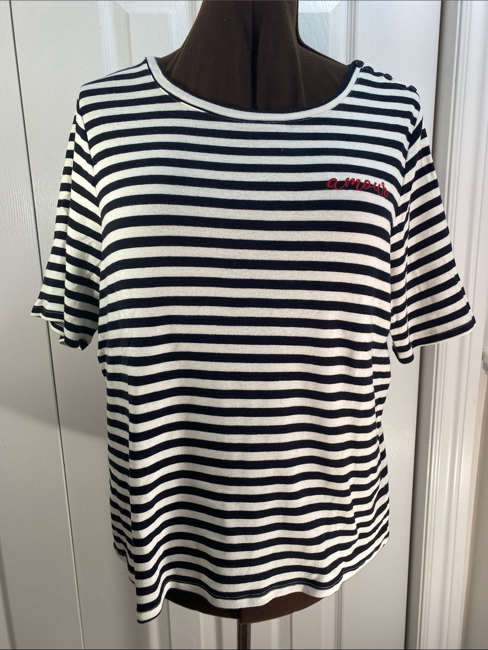 2 for $25 - Reitmans 100% Cotton Striped Short Sleeve Tee w Red Embroidery, 3X